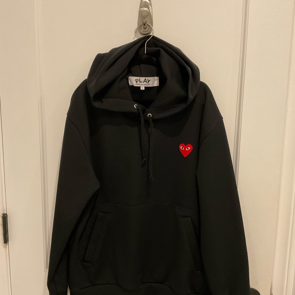 Comme de Garçon Black Hoodie with Red Heart Logo